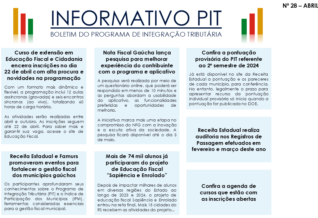 PIT (Programa de Integração Tributária) - Informativo PIT nº 28 - abril/2025