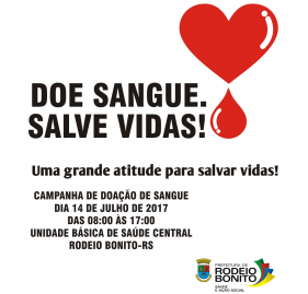 CAMPANHA DE DOAÇÃO DE SANGUE ACONTECE DIA 14